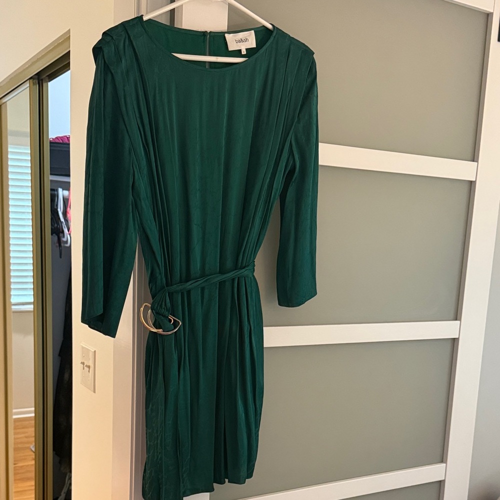 Ba&sh forest green Long Sleeve Dress with Belt and metal detail size 3